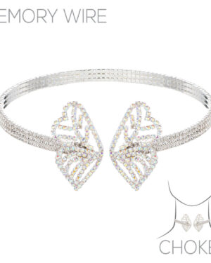 17381 - Butterfly wing Choker, rhinestones, silver