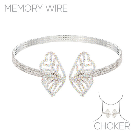 17381 - Butterfly wing Choker, rhinestones, silver