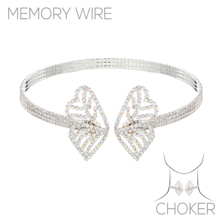 17381 - Butterfly wing Choker, rhinestones, silver