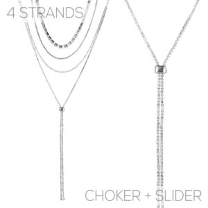 17437 - S Rhinestone 4 Strand Choker with Slide, Lariat
