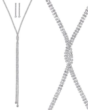 17512 - S Rhinestone Braided Long Neck ER Set, Lariat