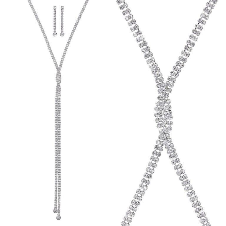 17512 - S Rhinestone Braided Long Neck ER Set, Lariat