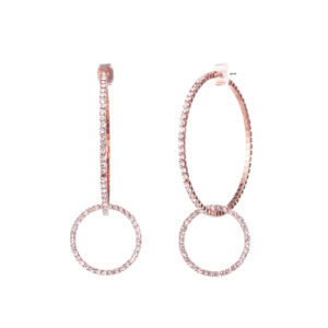 25800-40 - Rhinestone Double Hoops Earrings - 40 mm - Rose Gold, hoops