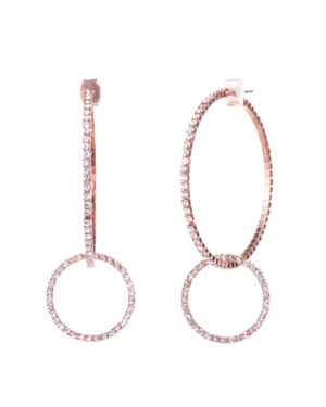 25800-40 - Rhinestone Double Hoops Earrings - 40 mm - Rose Gold, hoops