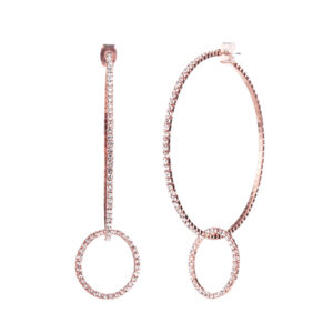 25800-50 - Rhinestone Double Hoops Earrings - 50 mm - Rose Gold