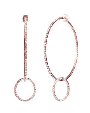 25800-50 - Rhinestone Double Hoops Earrings - 50 mm - Rose Gold