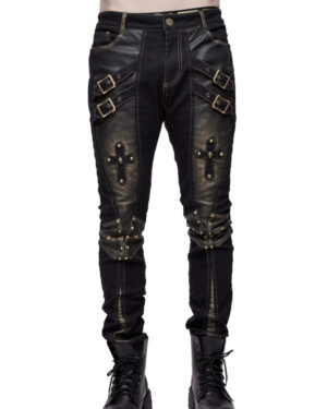 PT10402 - Men's Gold Metallic Punk Trousers with Buckle Detail - 2XL