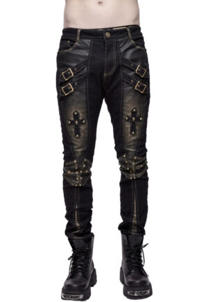 PT10402 - Men's Gold Metallic Punk Trousers with Buckle Detail - 2XL