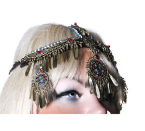 1952 - Head PC Afghani - With three Dangles - And flat Metal Oblong Coins