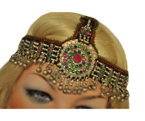 1953 - Head Pc- Afghan - 2 Strap. Circle Center pc with red trim with dangling bells