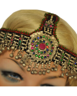 1953 - Head Pc- Afghan - 2 Strap. Circle Center pc with red trim with dangling bells