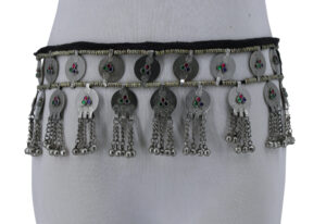 1958 - Belt - Afghan - r row circle belt. bottom row with dangles and bells