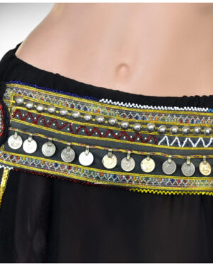 1964 - Belt - Afghan - Embroidered Tribal belt with beads and coins