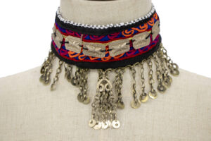 1969 - Choker - Afghan - Embroidered Choker with Flat coins and chain dangles with bells..