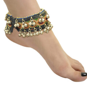1991 - Anklet - Afghan ( Pair ) - Yellow, green, blk with white top bead trim and Dangle bells