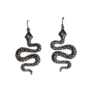 21986 - Rhinestone Snake Earrings - Burnished Silver with Clr stones