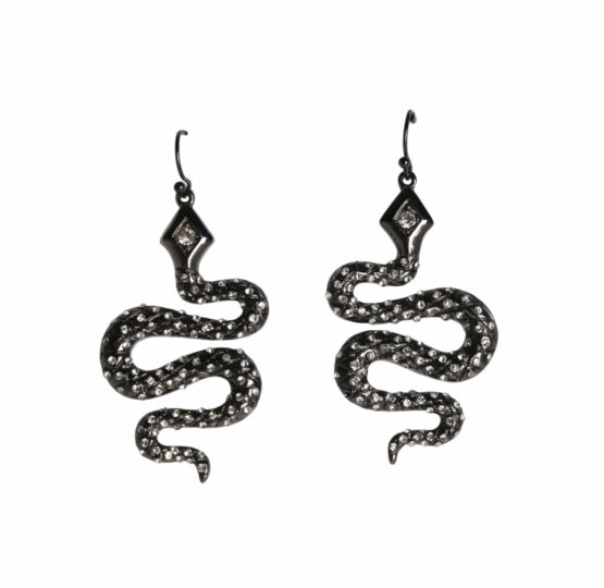 21986 - Rhinestone Snake Earrings - Burnished Silver with Clr stones
