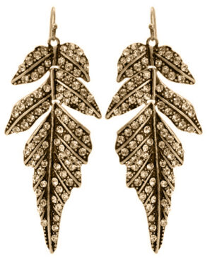 22359 - Burnished Gold Rhinestine Leaf Fichshook Earring