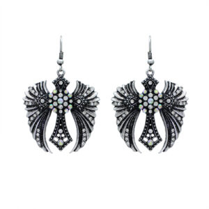 22798 - Cross with Wings Earrings Burnished Silver