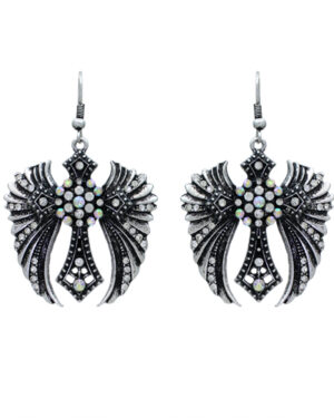 22798 - Cross with Wings Earrings Burnished Silver