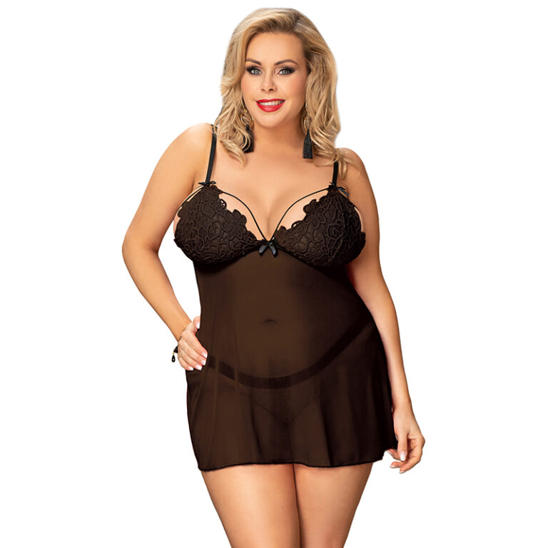 19056- Black Lace High-end Delicate Embroidery Baby Doll Lingerie, plus size available Set - Image 8
