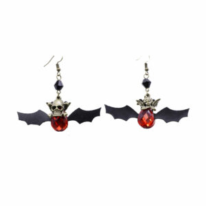 55300 - Bat earrings with skull, red stones