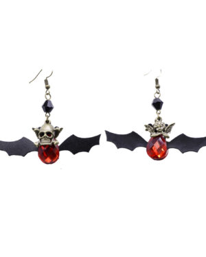 55300 - Bat earrings with skull, red stones