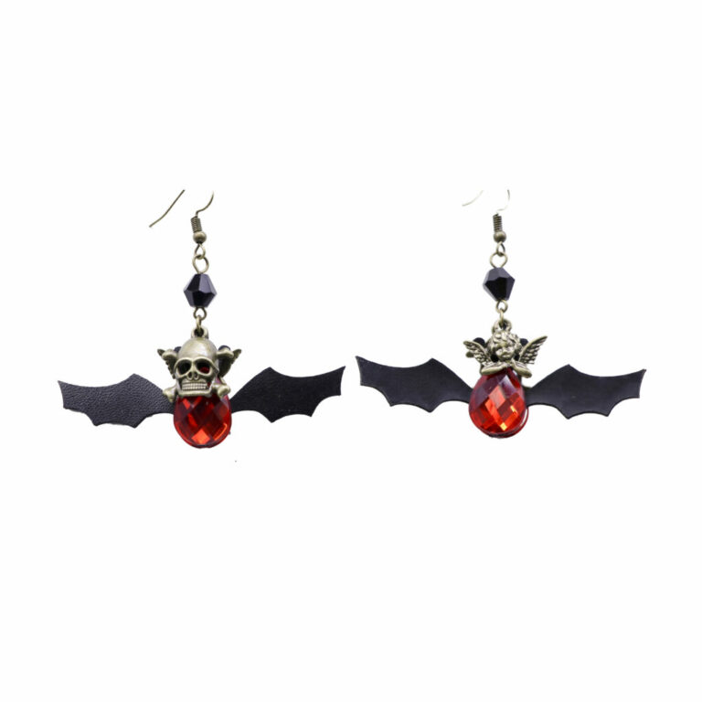 55300 - Bat earrings with skull, red stones
