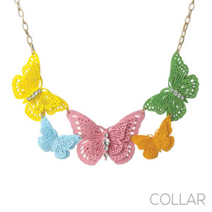 17325 - Multicolored Butterfly Collar Necklace w/rhinestones, 16" + 3"