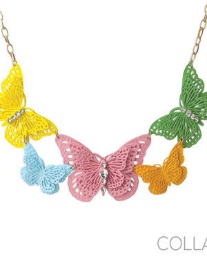 17325 - Multicolored Butterfly Collar Necklace w/rhinestones, 16" + 3"