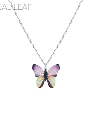 17340 - Filigree Butterfly necklace made by real leaf, 16+3in, 1.19x1.05in, black multi