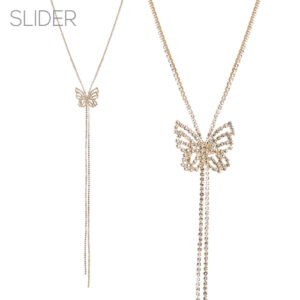 17478 - Rhinestone Butterfly Lariat Tie sliding necklace, 47", 1.08x0.93in