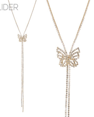 17478 - Rhinestone Butterfly Lariat Tie sliding necklace, 47", 1.08x0.93in