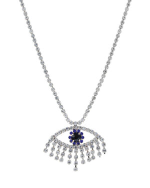 17694 - Rhinestone Evil Eye Charm Necklace, Sil, 18+3in, 1.20x0.98in