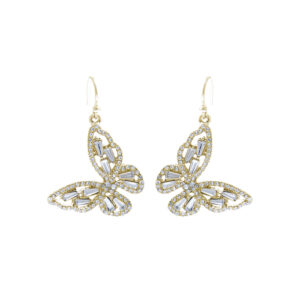 27278 - Rhinestone Baguette Butterfly fish hook earring, 0.98x0.90in