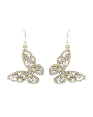 27278 - Rhinestone Baguette Butterfly fish hook earring, 0.98x0.90in