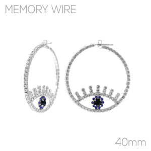 27322 - Rhinestone Evil Eye Hoop Earrings, 40mm, 1.58in, silver