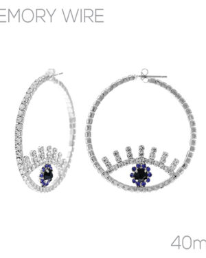 27322 - Rhinestone Evil Eye Hoop Earrings, 40mm, 1.58in, silver