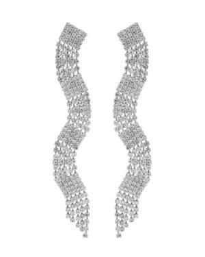 27331 - Rhinestone Wave fringe earring, silver, 0.66x3.62in