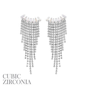 27332 - Rhinestone Wave fringe earring, silver, 0.66x3.62in