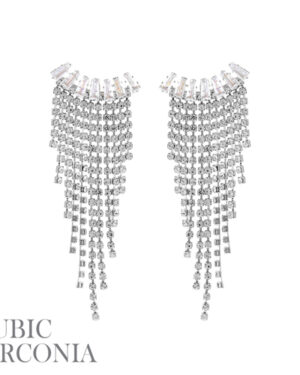 27332 - Rhinestone Wave fringe earring, silver, 0.66x3.62in