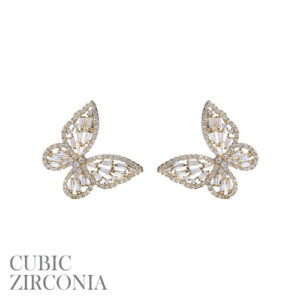 27352 - Cubic Zirconia, rhinestone baguette butterfly earrings, 0.98x0.85in
