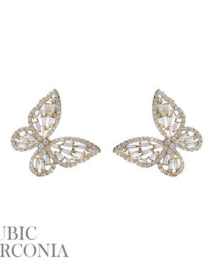 27352 - Cubic Zirconia, rhinestone baguette butterfly earrings, 0.98x0.85in