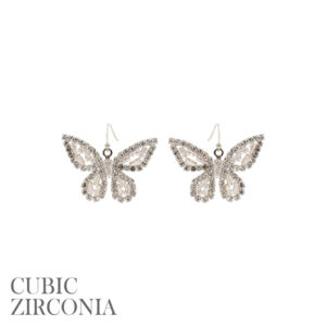 27451 - cubic zirconia baguette butterfly hook earrings, 1.5x1in silver