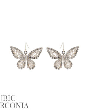 27451 - cubic zirconia baguette butterfly hook earrings, 1.5x1in silver