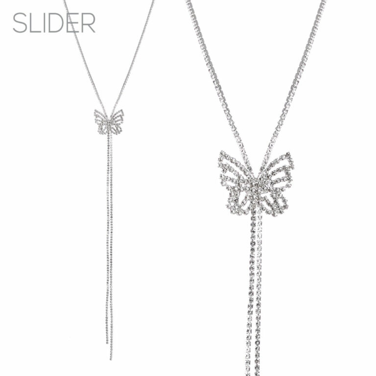 17478 - Rhinestone Butterfly Lariat Tie sliding necklace, 47", 1.08x0.93in - Image 2