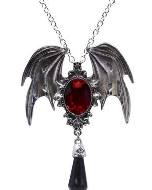 55463 - Bat Necklace with Stone Pendant and Black Gem