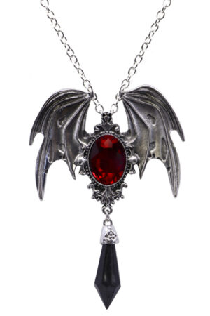 55463 - Bat Necklace with Stone Pendant and Black Gem