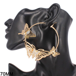 KE5118 - Hoop earring gold  " Butterflies ", 70mm