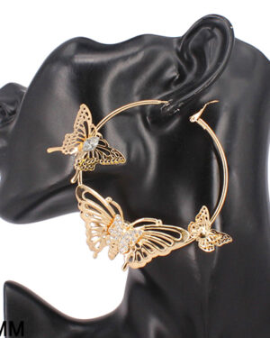 KE5118 - Hoop earring gold  " Butterflies ", 70mm